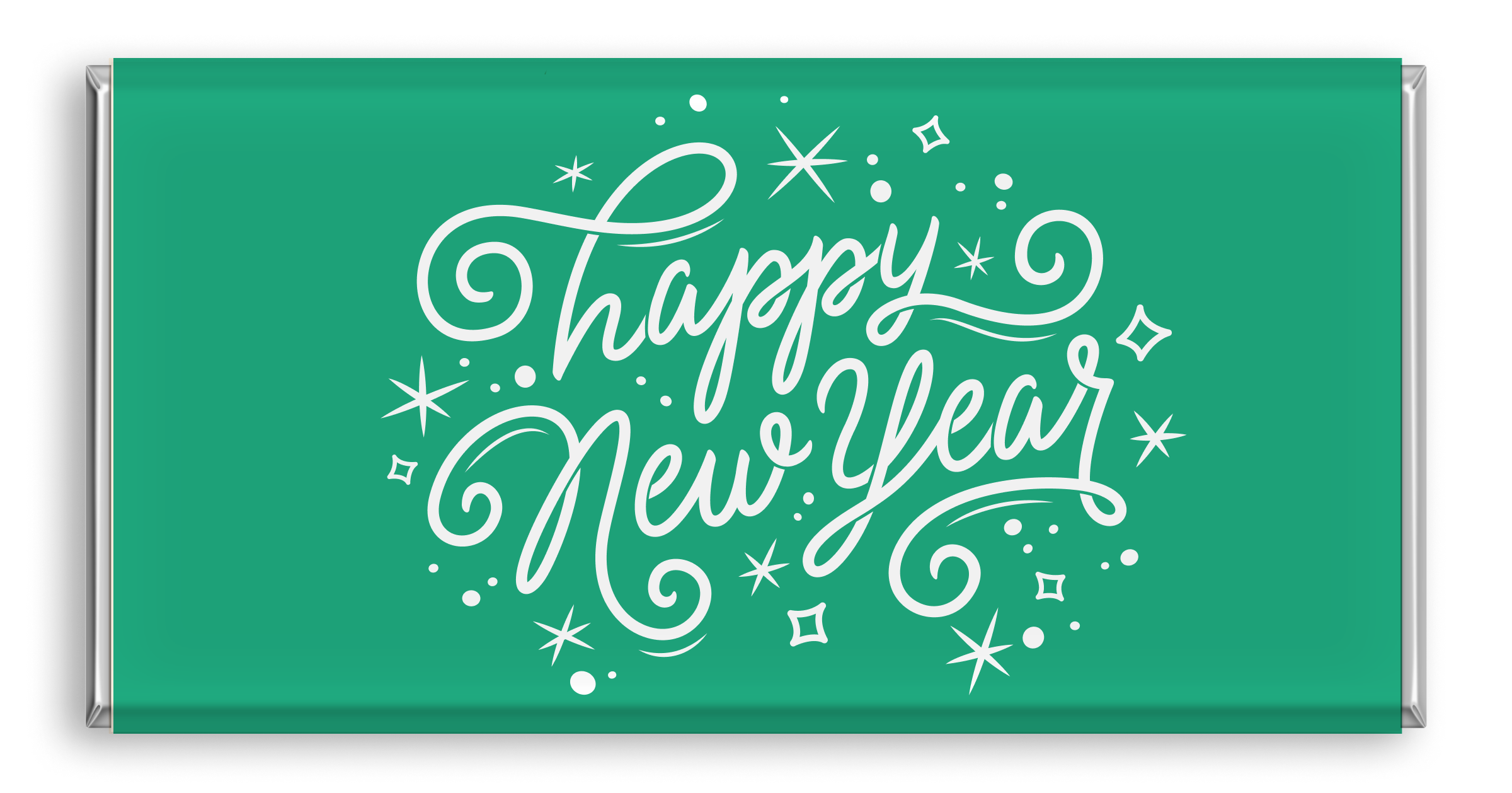 Chocolate bar with green Happy New Year design.