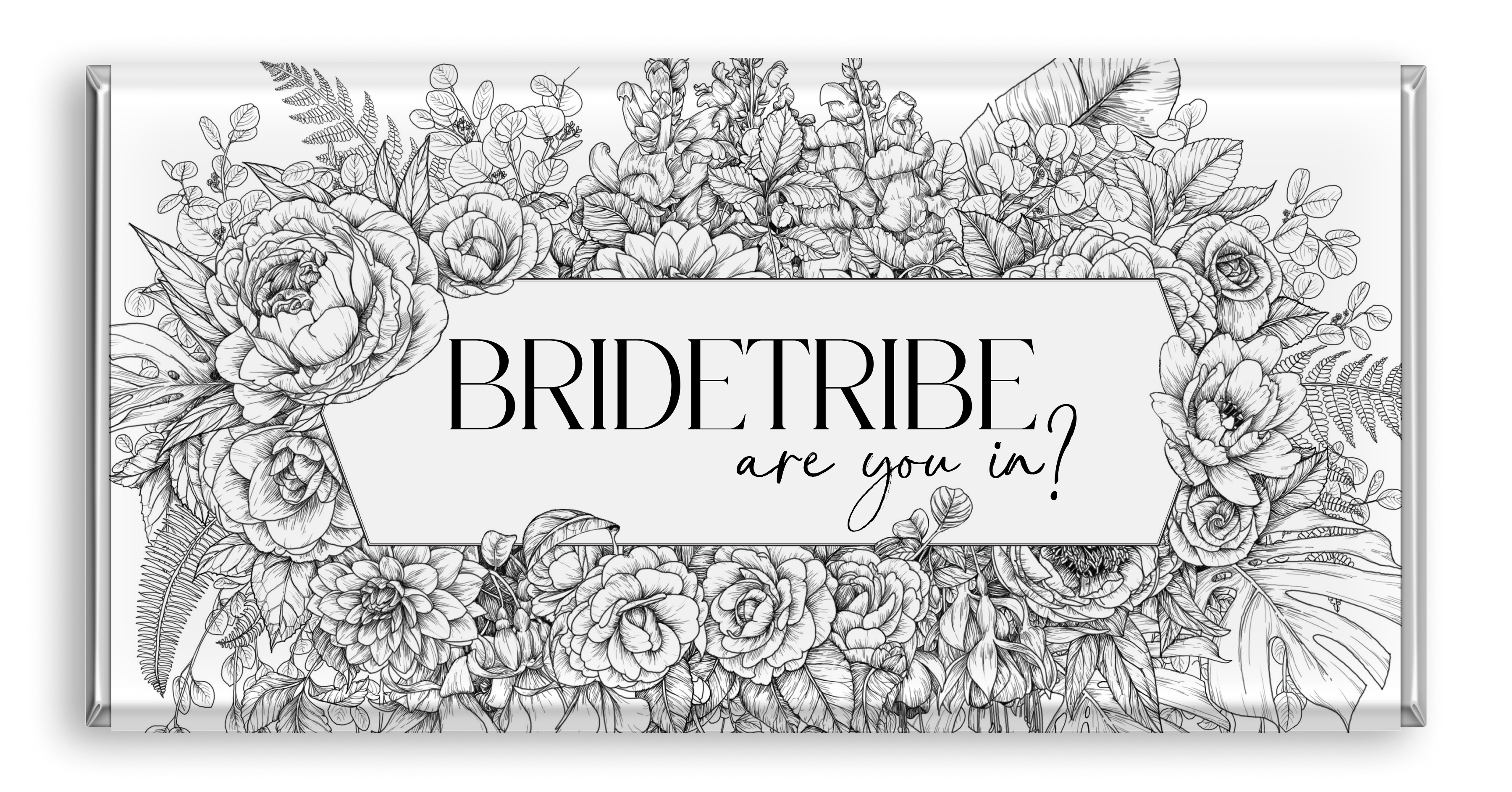 Chocolate bar bridetribe black and white hand drawn floral design.