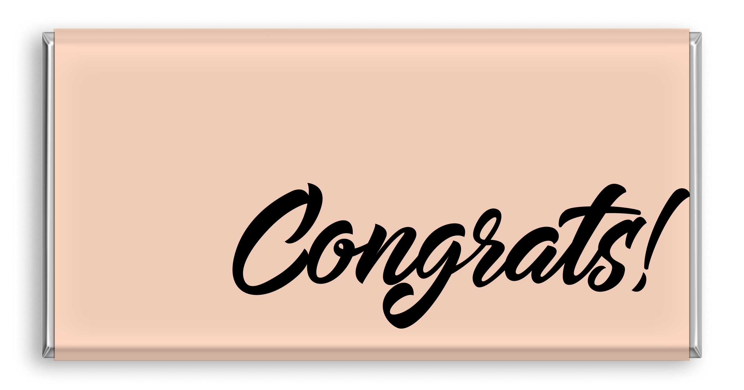 Chocolate bar with orange 'Congratulations' design.