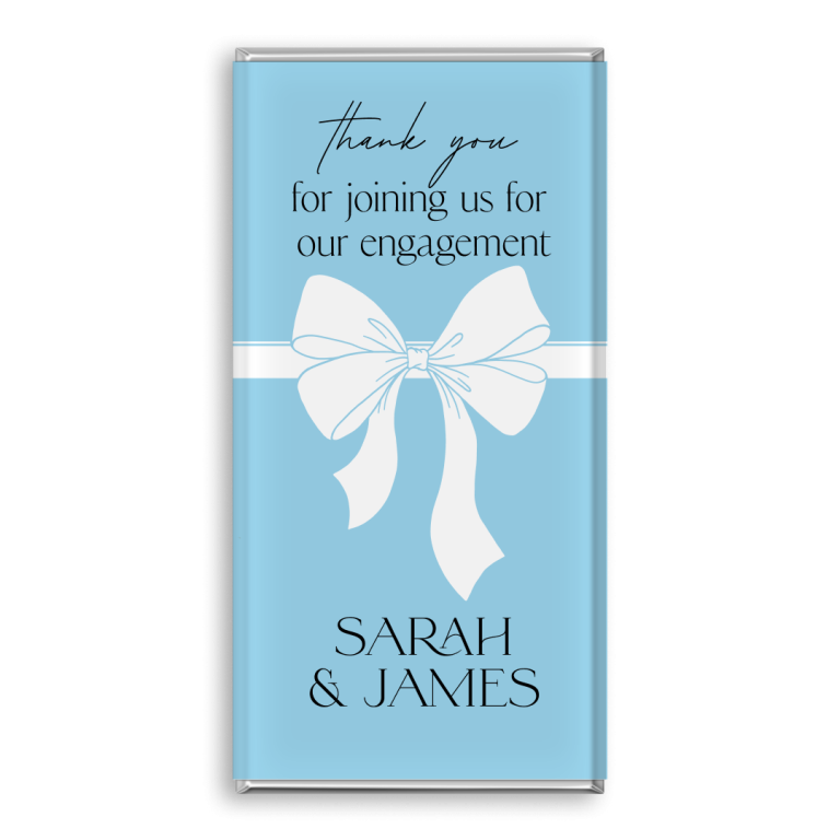 Blue Engagement chocolate bar.