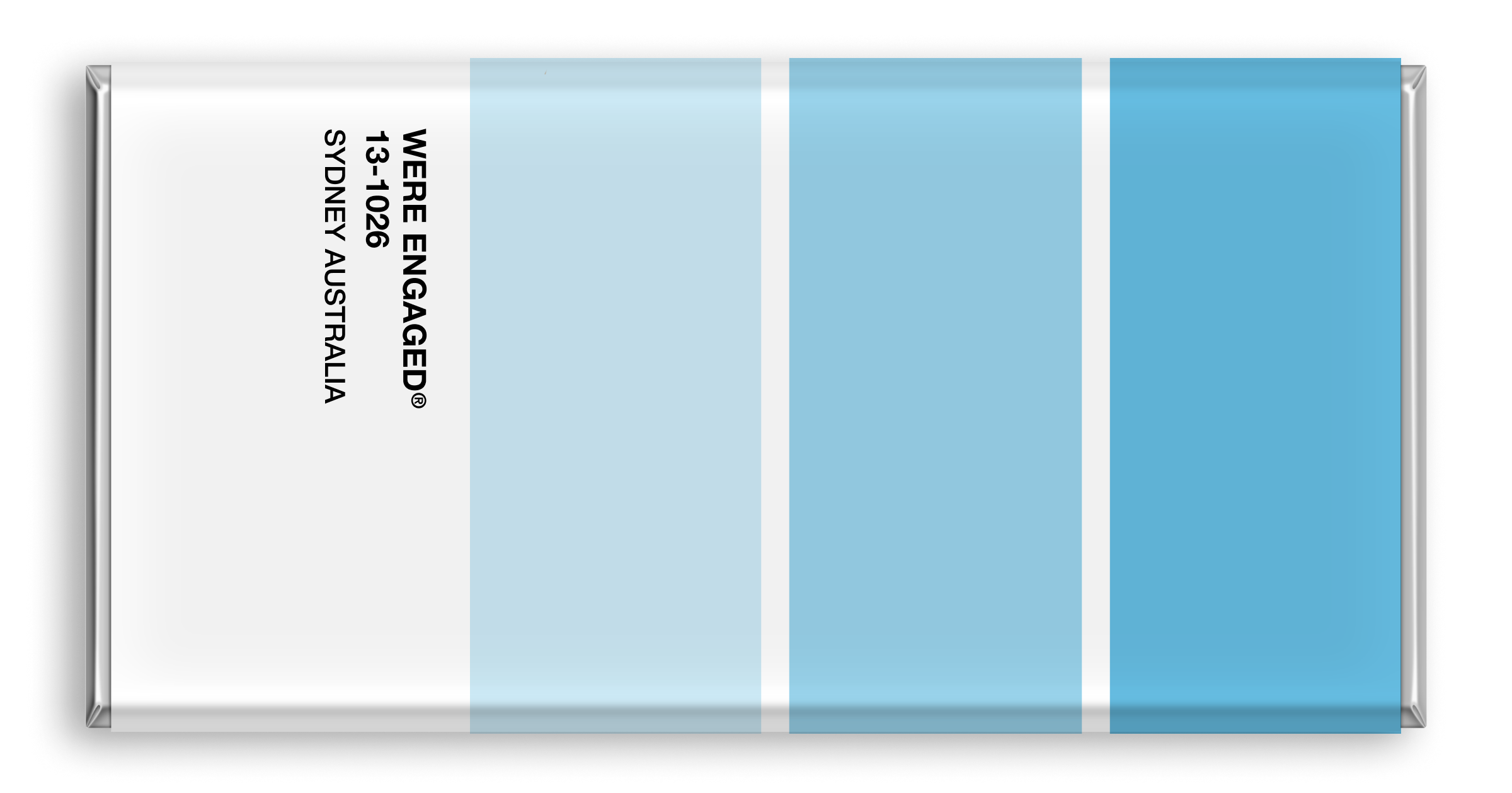 Chocolate bar with Pantone colour-inspired blue gradient.