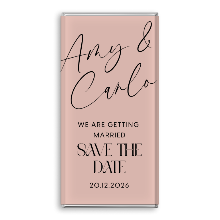 Save The Date Pink chocolate bar.