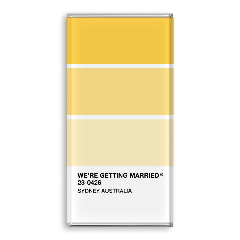 Yellow Pantone Wedding Invites chocolate bar.