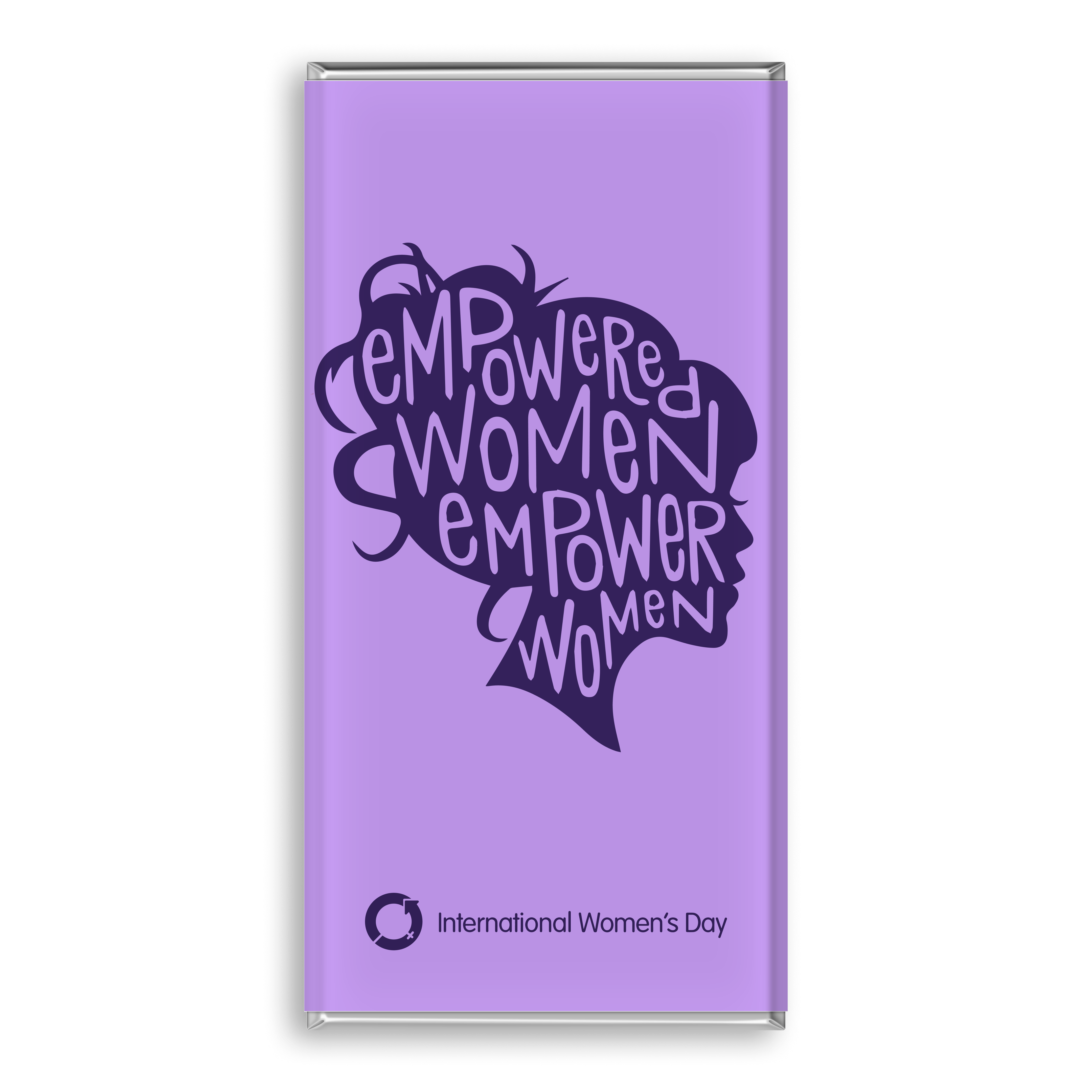 Purple International Women's Day and Women Empowerment chocolate bar.