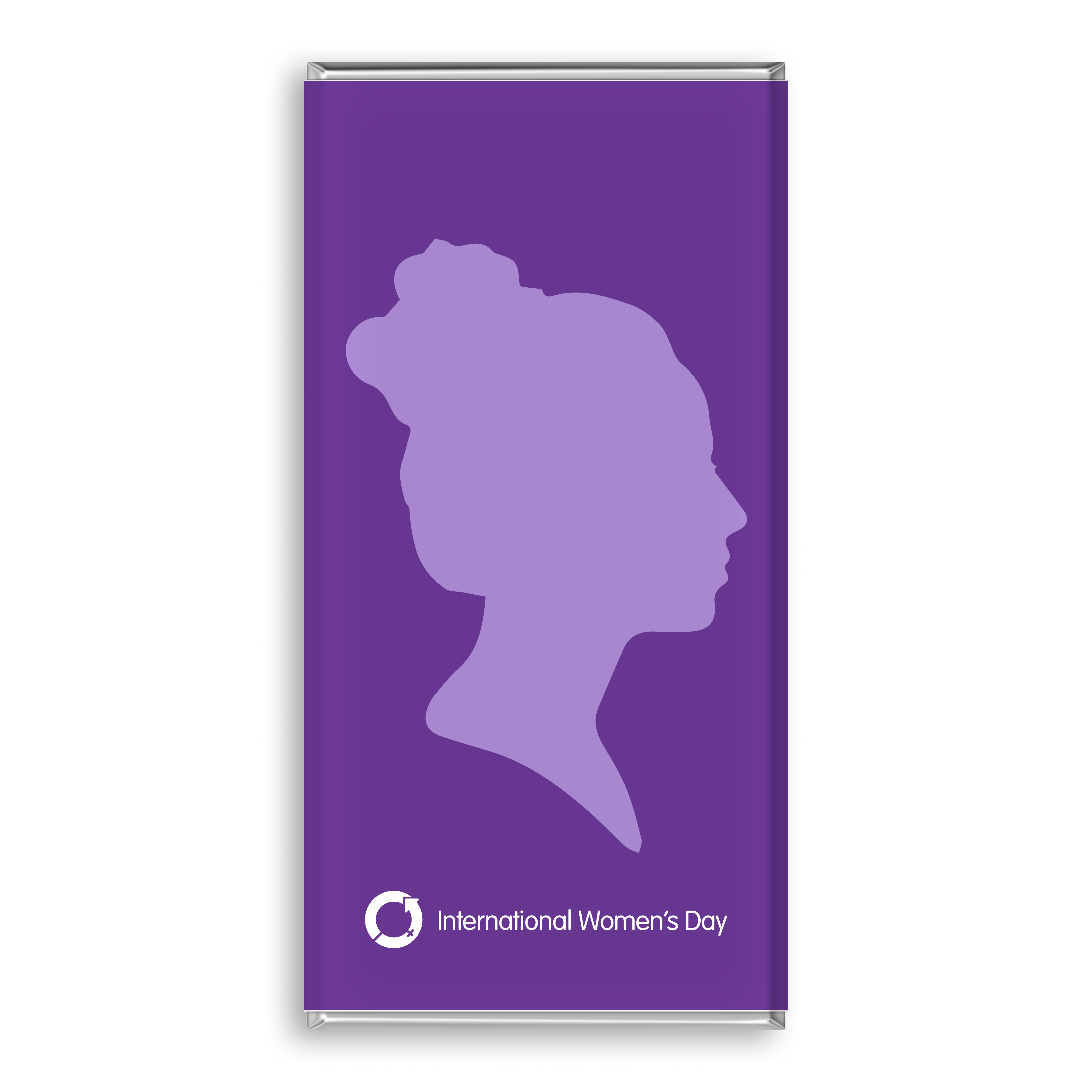 Purple International Women's Day and Women Empowerment chocolate bar.